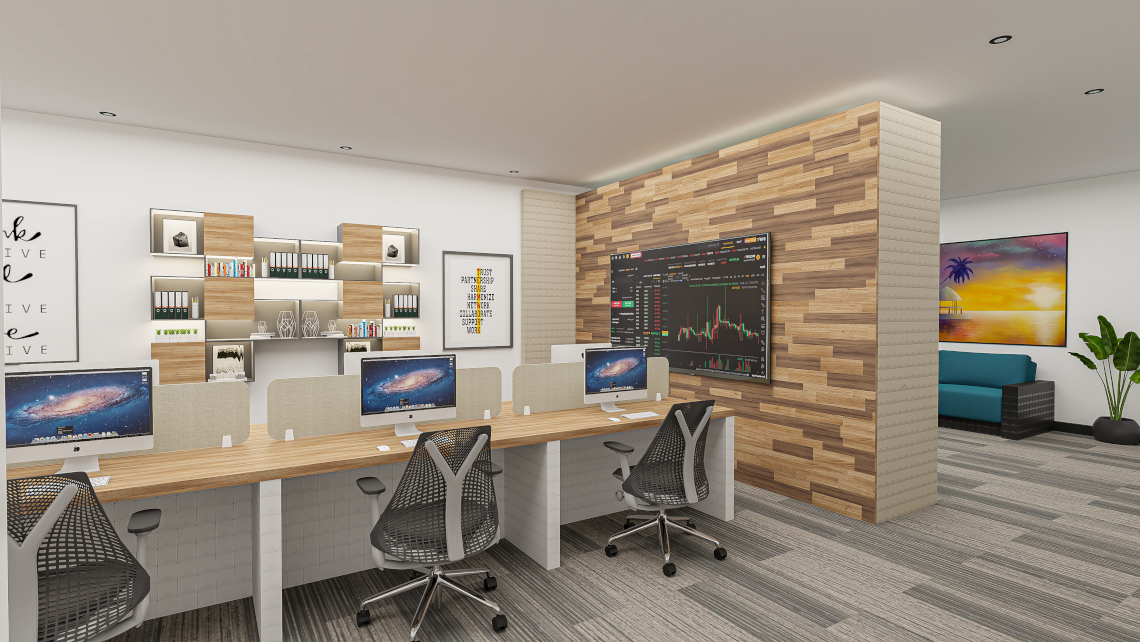 Office with Morph Partition using Floreon Therma-Tech material dividing Morph office desks and Morph soft seating